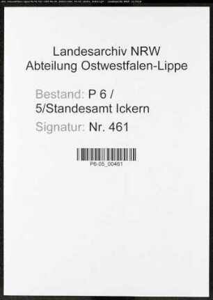 Sterberegister Standesamt Castrop-Rauxel Ickern (V)