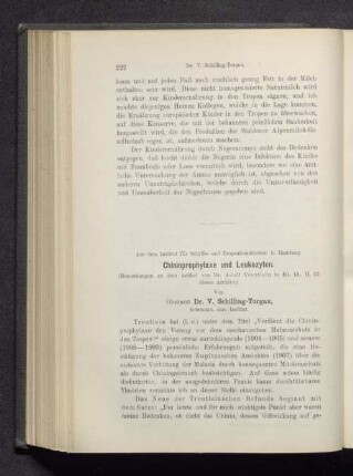 Chininprophylaxe und Leukozyten.