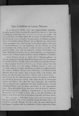 Zum Gedächtnis an Lorenz Petersen