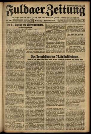 Ausgabe vom Mittwoch, den 02. September 1931.