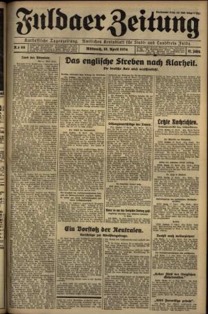 Erste Ausgabe vom Mittwoch, den 18. April 1934.