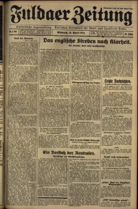 Erste Ausgabe vom Mittwoch, den 18. April 1934.