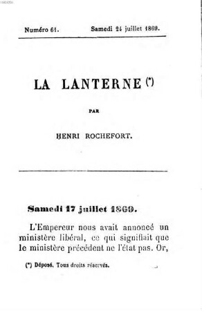 La lanterne. 61. 1869, 24. Juli