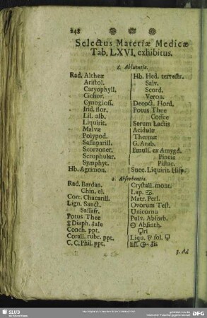 Selectus Materiae Medicae Tab. LXVI. exhibitus