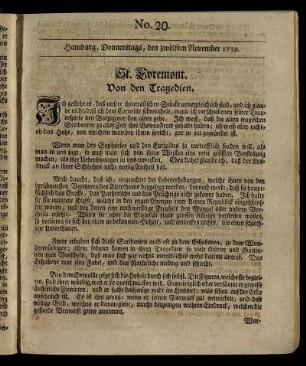 No. 20. Hamburg, Donnerstags, den zwölften November 1739.