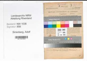 Entnazifizierung Adolf Sirrenberg , geb. 06.10.1902 (Berginspektor)