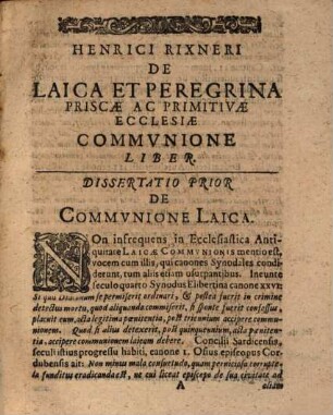 De laica et peregrina priscae et primitivae ecclesiae communione, liber : Accedit Eiusdem De Communione Praesanctificatorum Discursus