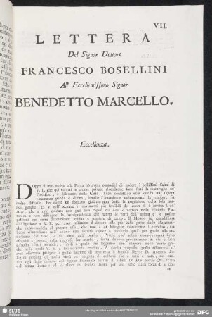 Lettera Francesco Bosellini - Benedetto Marcello