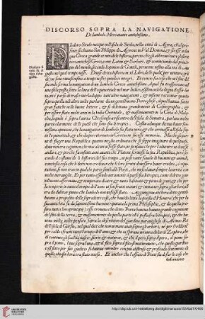 Discorso sopra la navigatione di Iambolo Mercatante antichißmo