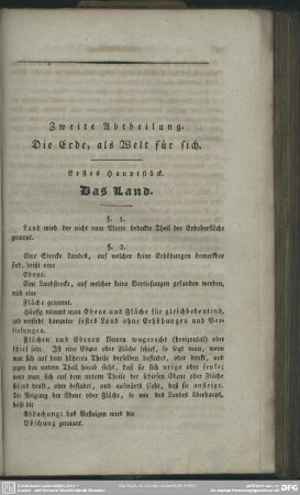 Zweite Abtheilung. Die Erde, als Welt für sich