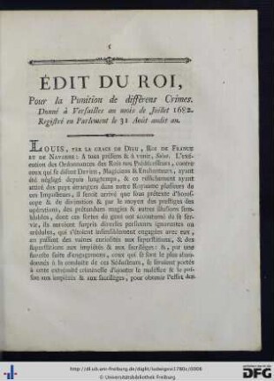 Édit Du Roi.