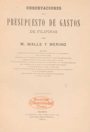 Observaciones al presupuesto de gastos de Filipinas