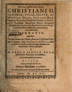 De vita, gestis atque obitu Christiani II. Saxoniae ducis