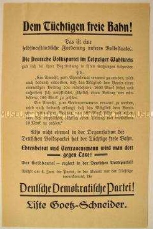 Propagandaflugblatt der DDP zur Reichstagswahl 1920