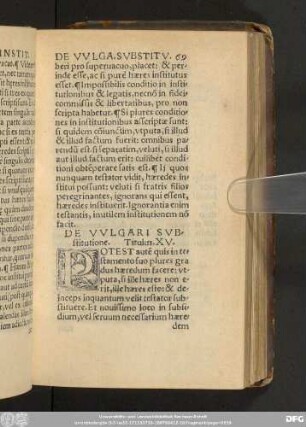 De Vulgari Substitutione. Titulus. XV.