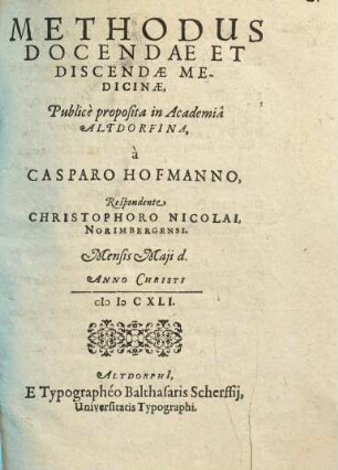 Methodus Docendae Et Discendae Medicinae