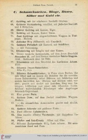 C. Schmucksachen, Ringe, Dosen, Silber und Gold etc (Nr. 67 - 100)