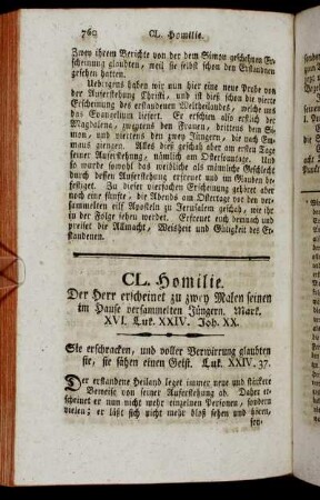 CL. Homilie. Der Herr erscheinet zu zwey Malen seinen im Hause versammelten Jüngern. Mark. XVI. Luk. XXIV. Joh. XX.