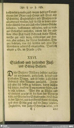 XXVI. Stärkend und heilender Fluß- und Schlag-Balsam