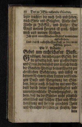 Die V. Andacht. Gebet um rechtschafne Busse.