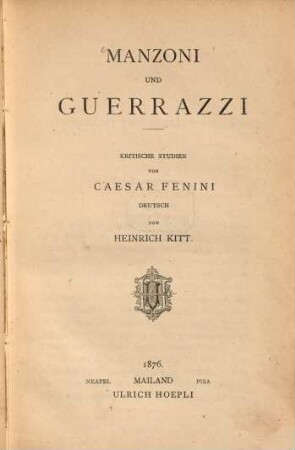 Manzoni und Guerrazzi : Kritische Studien