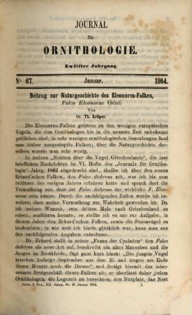 Journal für Ornithologie : Zeitschrift der Deutschen Ornithologen-Gesellschaft. 12. 1864