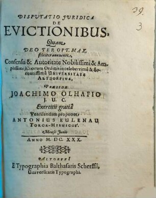Disputatio Iuridica De Evictionibus
