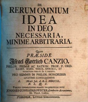 De rerum omnium idea in Deo necessaria, minime arbitraria