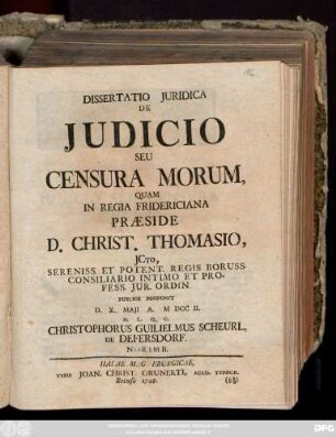 Dissertatio Juridica De Judicio Seu Censura Morum