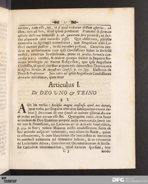 Articulus I. De Deo Uno & Trino.