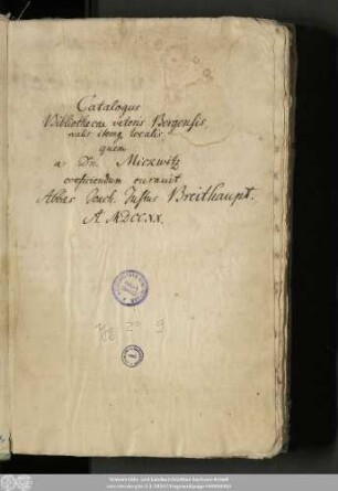 Catalogus Bibliothecae veteris Bergensis realis itemq. localis