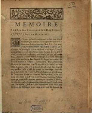 Mémoire pour le Sieur Dujonquay & la Dame Romain; Contre le Comte de Morangiés