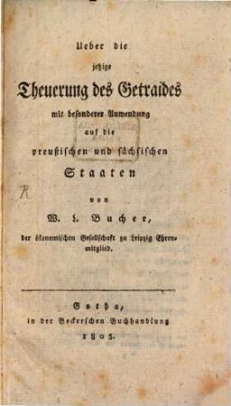 Ueber die Theuerung des Getraides