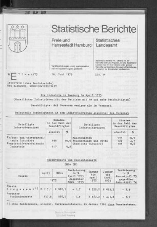 Die Industrie in Hamburg im April 1975 : Lfd. Nr. 9