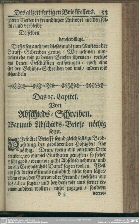 Das 15. Capitel. Von Abschieds-Schreiben