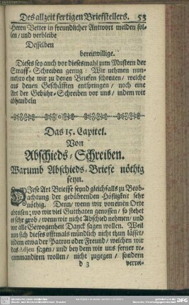 Das 15. Capitel. Von Abschieds-Schreiben