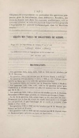 Errata des tables de logarithmes de Schrön.