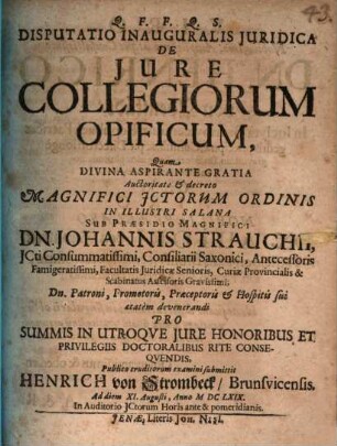 Disp. inaug. ... de iure collegiorum opificum