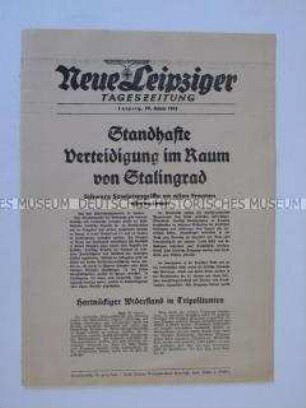 Extrablatt der "Neuen Leipziger Tageszeitung" u.a. über die andauernden Kämpfe um Stalingrad