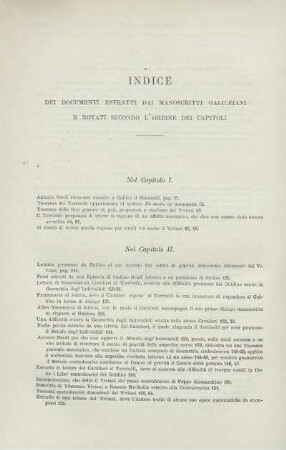 Indice dei Documenti Estratti dai Monscritti Galileiani e Notati Secondo L'Ordine del Capitoli.