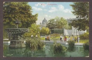 Postkarte, Motiv des Wiener Volksgarten, von Constantin Fehrenbach an Wilhelm Rosset