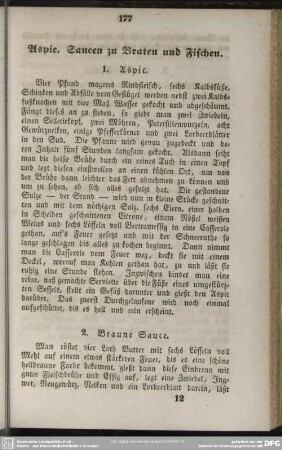 Aspic. Saucen zu Braten und Fischen