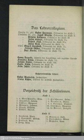 Verzeichniß der Schülerinnen