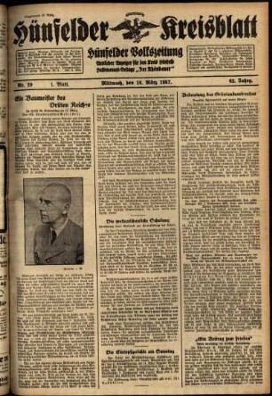 Erste Ausgabe vom Mittwoch, den 10. März 1937.