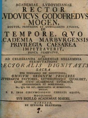 De tempore, quo academia Marburgensis privilegia Caesarea impetraverit