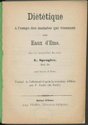 Diététique à l'usage des malades qui viennent aux Eaux d'Ems
