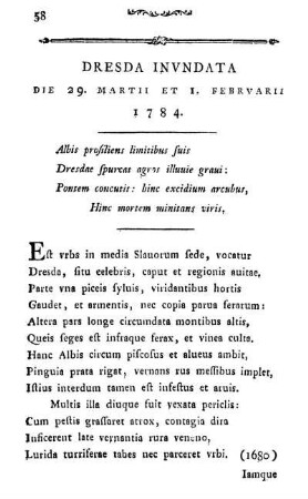 DRESDA INVNDATA DIE 29. MARTII ET I. FEBRVARII 1784.