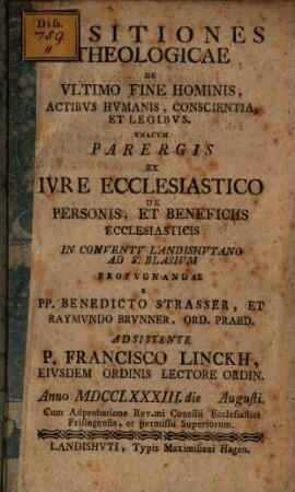 Positiones theol. de ultimo fine hominis, actibus humanis, conscientia et legibus