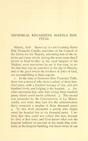 Memorial regarding Manila Hospital
