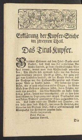 Erklaerung der Kupfer-Stiche im zweyten Theil.